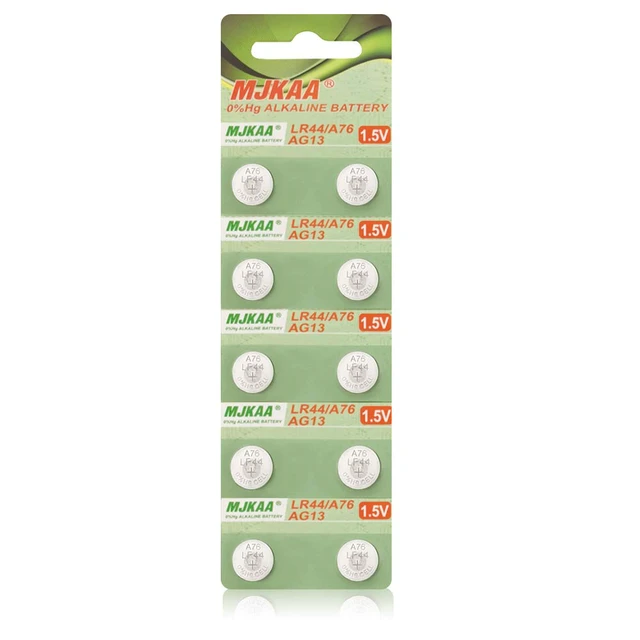 Alt view image 6 of 6 - MJKAA AG13 1.5V Alkaline Button Cell Batteries (10-Pack) | LR44 Compatible with A76 357 303 SR44 L1154, For Watches, For Calculators, For Toys, For Thermometers & Small Electronics
