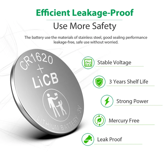 Alt view image 5 of 7 - LiCB 5 Pack CR1620 Battery, Long-Lasting & High Capacity CR 1620 Lithium Batteries,3V CR1620 Coin & Button Cell for Car Remote & Key Fob