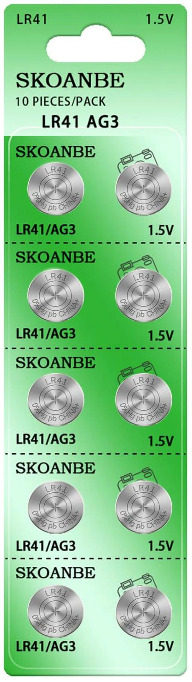 Alt view image 2 of 7 - SKOANBE 10PCS LR41 392 384 192 AG3 SR41 1.5V Button Coin Cell Battery