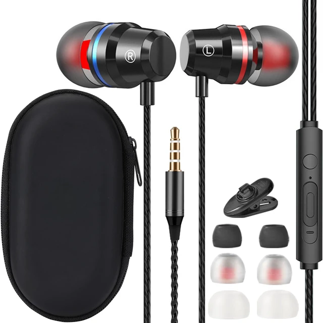 Main image of Wired Earbuds with Microphone, in-Ear Headphones with 3.5mm Jack, HiFi Stereo Sound, Noise Isolating, Volume Control, Multiple Ear Tips, Carrying Case and Cable Clip Included for Radio/Phone