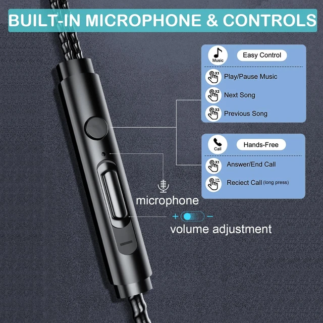 Alt view image 4 of 6 - Wired Earbuds with Microphone, in-Ear Headphones with 3.5mm Jack, HiFi Stereo Sound, Noise Isolating, Volume Control, Multiple Ear Tips, Carrying Case and Cable Clip Included for Radio/Phone