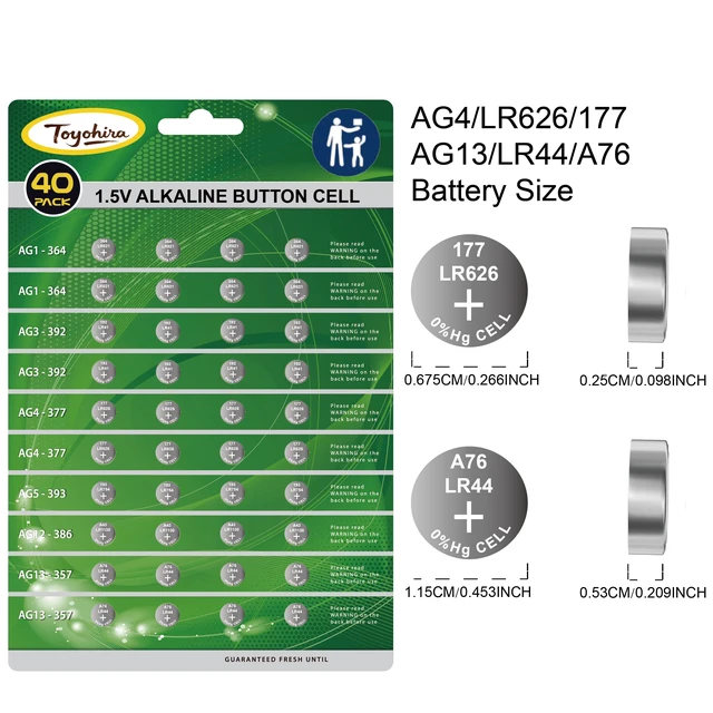 Alt view image 5 of 6 - 40pcs High Power Super Alkaline Button Cell astd 1.5V Watch Batteries Incl. AG1(LR621,364)*8,AG3(LR41,392)*8, AG4(LR626,377)*8,AG5(LR754, 393)*4,AG12(LR43,386)*4,AG13(LR44,357)*8 for thermometer clock