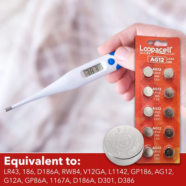 Alt view image 6 of 6 - LOOPACELL AG12 LR43 386 SR43 1.5V Alkaline Button Cell Watch Batteries 10 Pack
