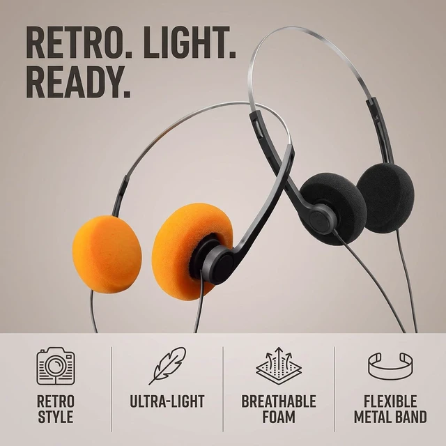 Alt view image 5 of 7 - BWESOO Black Retro Over-Ear Earphones,Mini Stereo Lightweight Headphones with Cord, 80s 90s Vintage Headset Wired, Hi-Fi Stereo Earphone,for Most Mobile Phones Playback Pevices Headphones