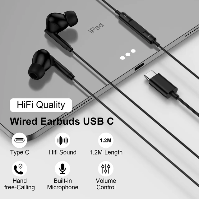 Alt view image 5 of 7 - Type C Earphones Wired Headphones USB C for iPhone 17e 17 Pro Max 17 16e 16 15 USB C Earbuds Wired Headphones for Samsung Galaxy S26 Ultra A17 A16 5G A15 A14 A36 A56 A26 S26 S25 S24 with Microphone