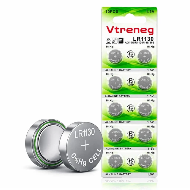 Main image of Vtreneg 10 Pack LR1130 Battery, 389 390 AG10 LR54 1.5V Alkaline Batteries | for Watches, Calculators, Thermometers, Laser Pointers, Toys, Leak-Proof