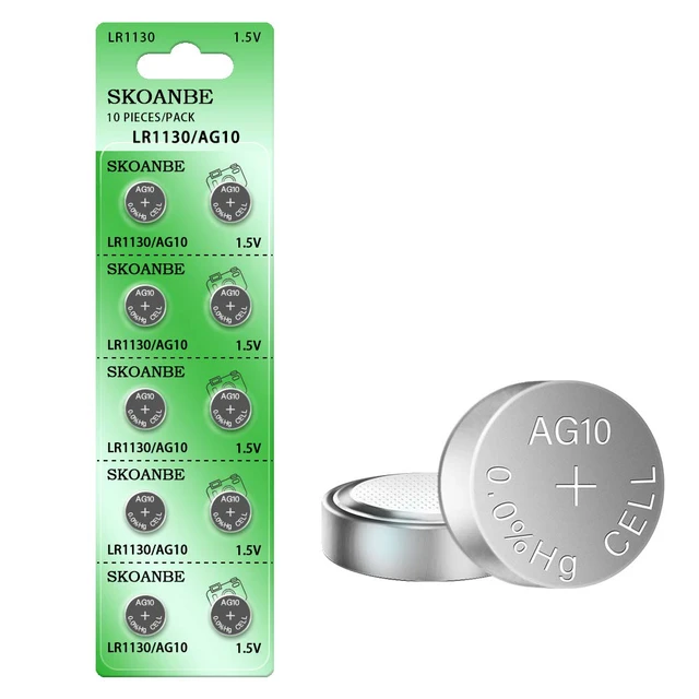 Alt view image 2 of 7 - SKOANBE 10PCS LR1130 AG10 SG10 389 189 1.5V Button Coin Cell Battery