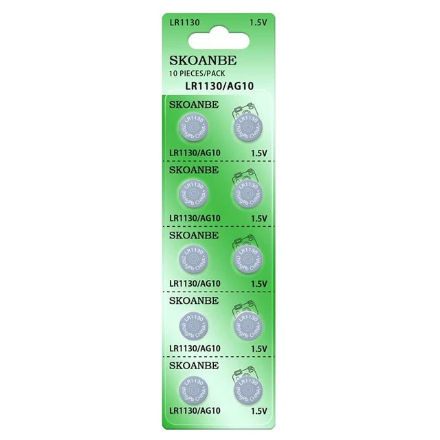 Alt view image 3 of 7 - SKOANBE 10PCS LR1130 AG10 SG10 389 189 1.5V Button Coin Cell Battery