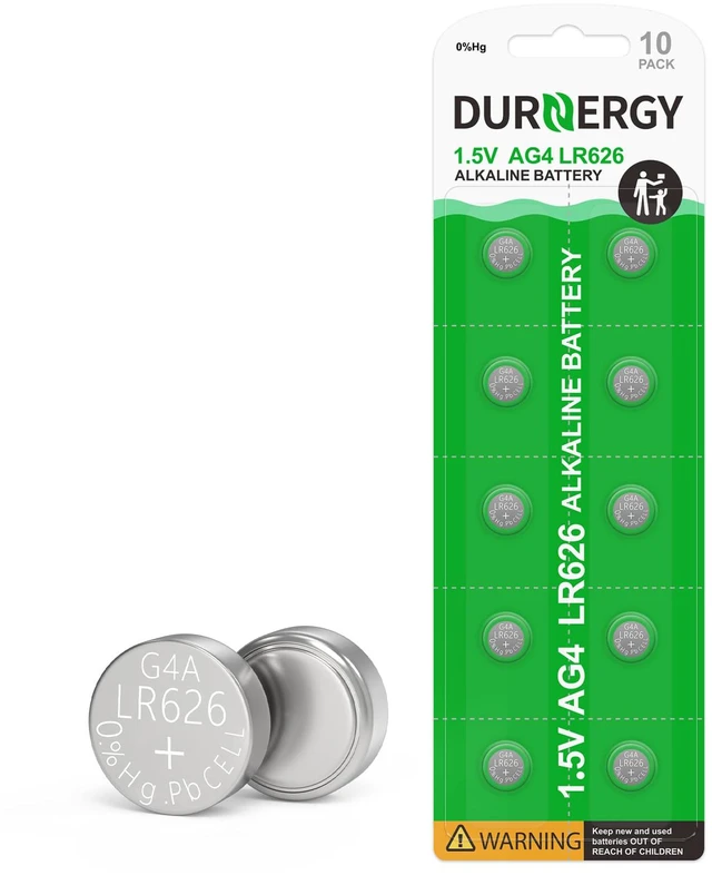 Main image of DURNERGY SR626SW Watch Battery 10 Pack, AG4 Alkaline Button Cell Battery, 377/376 Watch Batteries, 1.5V LR626 Batteries 377A