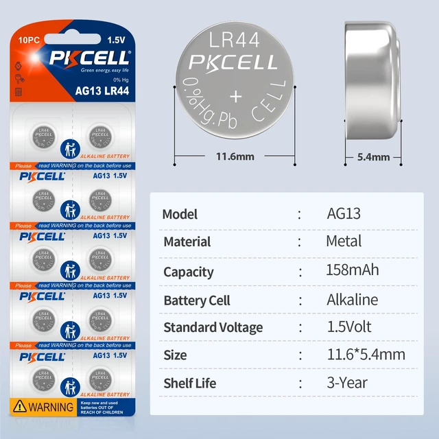 Alt view image 2 of 7 - PKCELL 10 Pack LR44 Batteries AG13 L1154f 357 303 A76 SR44 Button Battery | 1.5V LR44 Button Batteries for Watch, Scales, Calculators, Thermometer