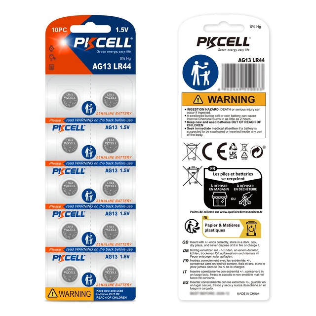 Alt view image 7 of 7 - PKCELL 10 Pack LR44 Batteries AG13 L1154f 357 303 A76 SR44 Button Battery | 1.5V LR44 Button Batteries for Watch, Scales, Calculators, Thermometer