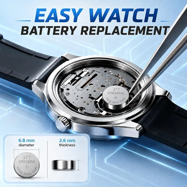 Alt view image 2 of 7 - 10 Pack SR626SW 377 Watch Batteries 1.55V Silver Oxide Button Cell Battery | 376 AG4 LR626, Long-Lasting and Leak-Resistant for Calculators
