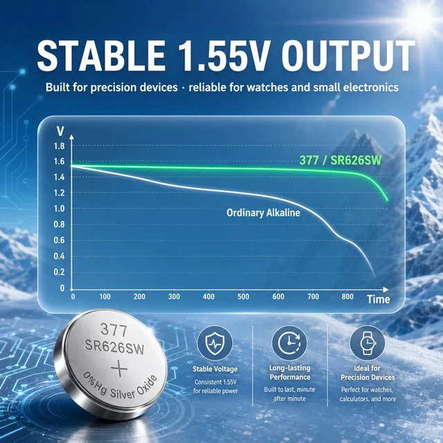 Alt view image 7 of 7 - 10 Pack SR626SW 377 Watch Batteries 1.55V Silver Oxide Button Cell Battery | 376 AG4 LR626, Long-Lasting and Leak-Resistant for Calculators