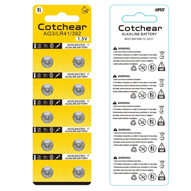 Alt view image 6 of 6 - Cotchear 10pcs AG3 LR41 Battery 392 384 192 SR41SW CX41 L736 Batteries L736f Battry 1.5V LR41 Button Batteries for Watch Toys Clock