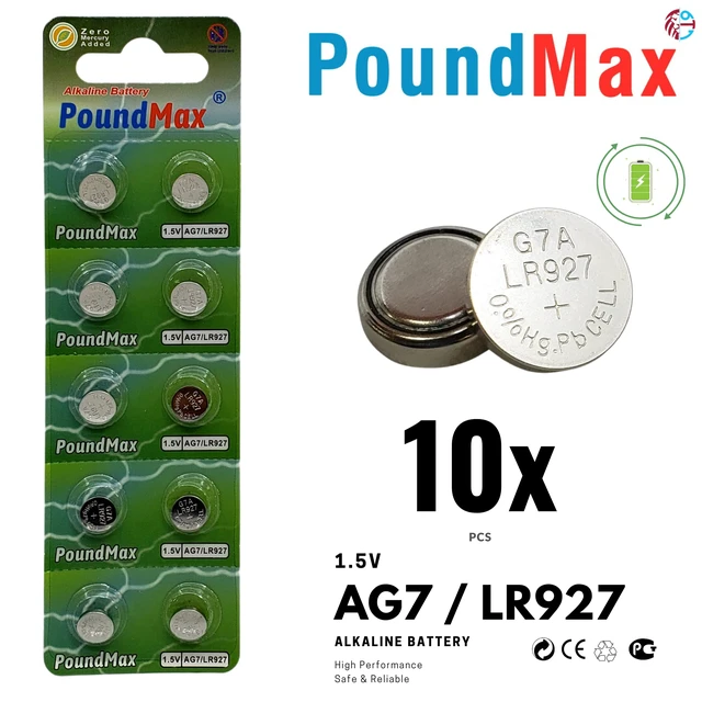 Alt view image 2 of 7 - PoundMax AG7 LR927 Batteries 1.5v Alkaline Button Cell Battery - 10 Count