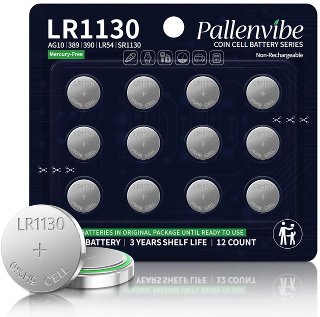 Main image of AG10 LR1130 Batterites 1.5V 12 Pack,189 390 for Watches Calculators | Mercury-free sr1130 390 watch battery 1.5V Alkaline Button Cells for thermometers pedometer laser pointers clocks timer toys