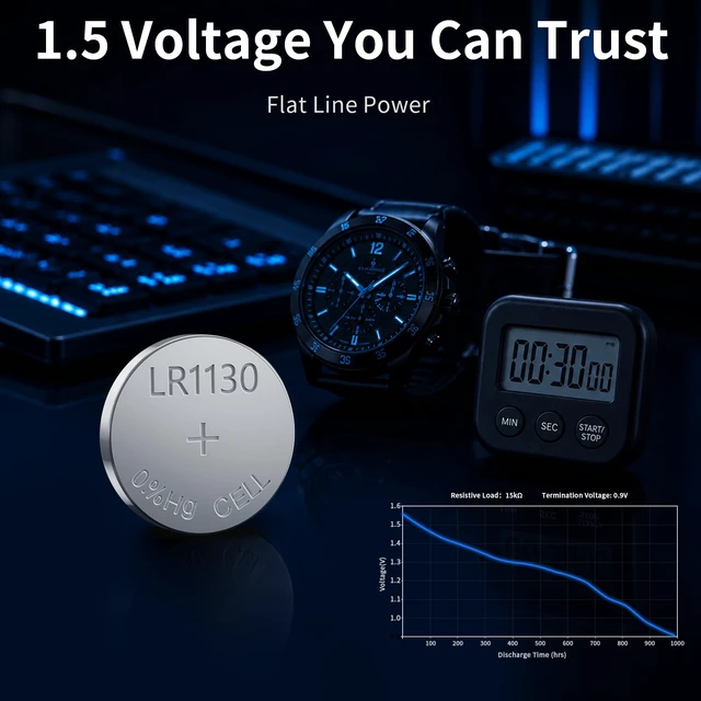 Alt view image 5 of 7 - AG10 LR1130 Batterites 1.5V 12 Pack,189 390 for Watches Calculators | Mercury-free sr1130 390 watch battery 1.5V Alkaline Button Cells for thermometers pedometer laser pointers clocks timer toys