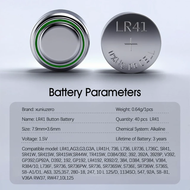 Alt view image 2 of 7 - XUNIUZERO 40 Pack LR41 AG3 392 384 192 Battery 1.5V Button Coin Cell Batteries