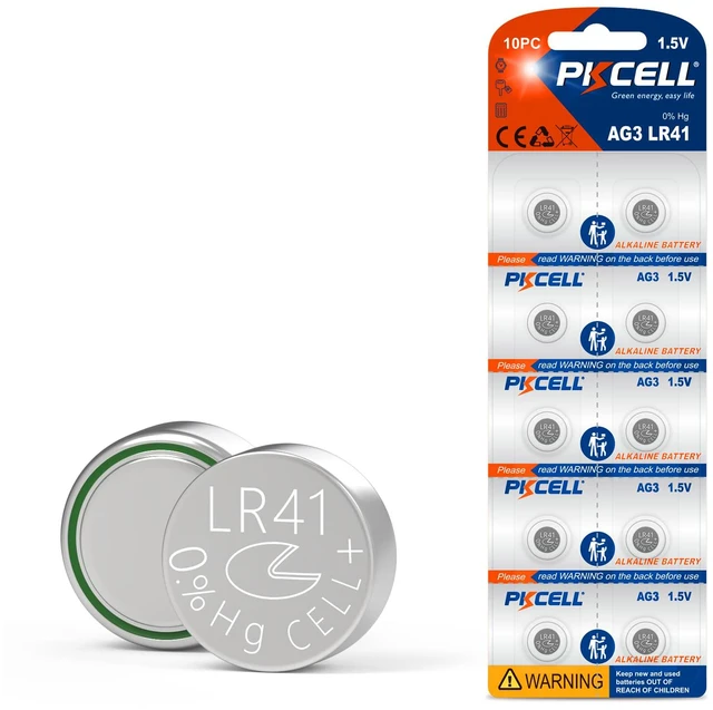 Main image of PKCELL 10 Pack LR41 Button Batteries AG3 LR41 Battery | 1.5V 392 384 Button Cell Batteries for Thermometer, Watch