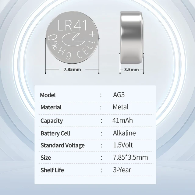 Alt view image 2 of 7 - PKCELL 10 Pack LR41 Button Batteries AG3 LR41 Battery | 1.5V 392 384 Button Cell Batteries for Thermometer, Watch