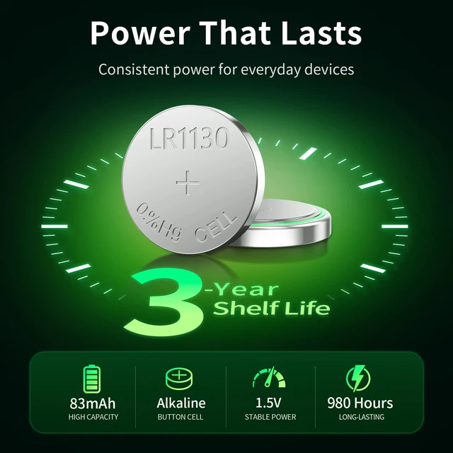 Alt view image 2 of 7 - UEVITO LR1130 Batteries 25-Pack AG10 389 390 LR54 Button Cell Battery | 1.5V Alkaline Button Batteries for Watches, Calculators, Lasers, mini lights, toys