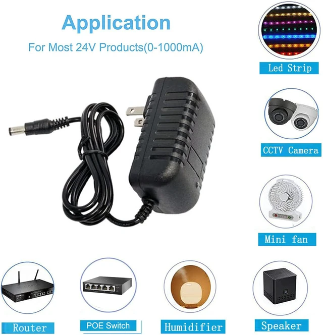 Alt view image 6 of 7 - 24v 1000mA ac/dc Power Supply Adapter 100V-240V AC to DC | 24 Volt 1A Power adapter with 5.5mm X 2.1mm/2.5mm Output plug for dc 24v1a led strip lights,CCTV Cameras