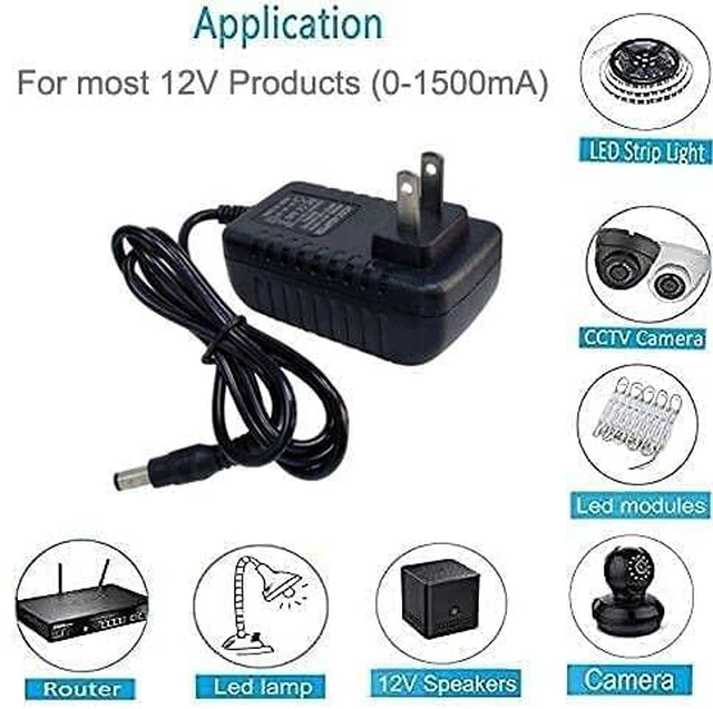 Alt view image 4 of 4 - 12V DC Power Supply 1.5A Universal AC Adapter | 100-240V 50/60Hz to 12 Volts 1.5Amp Transformer, DC 12V Power Adapter Cord, 5.5mm x 2.5mm Barrel Plug