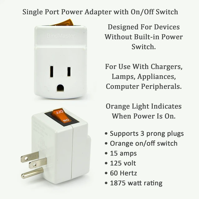 Alt view image 2 of 4 - New! 3 Prong Grounded Single Port Power Adapter for Outlet with Orange Indicator On/Off Switch to be Energy Saving (1 Pack)