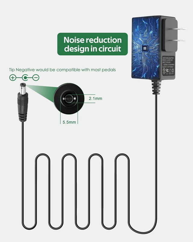 Alt view image 3 of 7 - 9V DC Power Adapter 1.2A Power Supply Center Negative, DC 9V Power Cord | Cable length 6.6 feet | 5.5*2.1mm Barrel Plug | 9 Volts 1.2Amp 1200mA Charger | UL Listed and Multi-protection