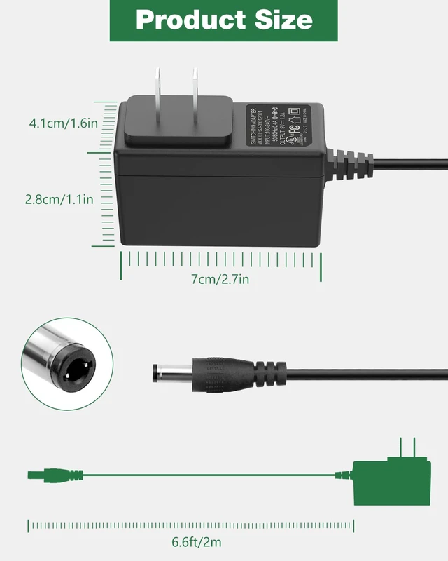 Alt view image 6 of 7 - 9V DC Power Adapter 1.2A Power Supply Center Negative, DC 9V Power Cord | Cable length 6.6 feet | 5.5*2.1mm Barrel Plug | 9 Volts 1.2Amp 1200mA Charger | UL Listed and Multi-protection