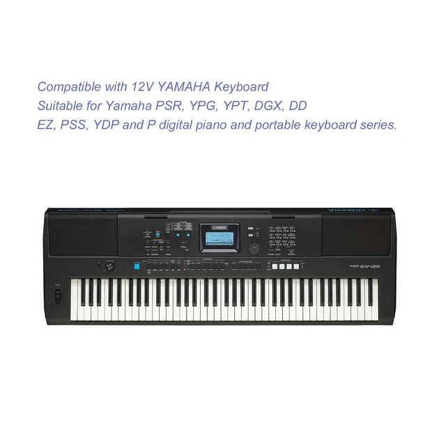 Alt view image 2 of 7 - 12V 2A AC to DC Power Supply Adapter | For Yamaha PSR, YPG, YPT, DGX, DD, EZ and P Digital Piano and Portable Keyboard Series, Replacement PA-130 PA-130B Adapter