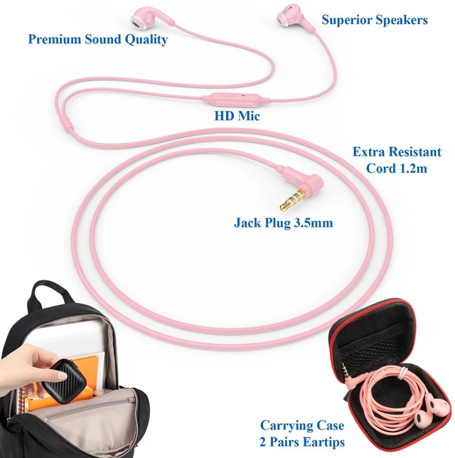 Alt view image 4 of 7 - 3.5mm Jack Headphones Wired for ThinkPad/Chromebook Laptop Earbuds Pink | Noise Cancelling Earphones with Microphone for Airplane School Students for Kindle Fire/iPod PC Tablets for MP3/MP4/iPhone 6