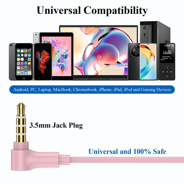 Alt view image 7 of 7 - 3.5mm Jack Headphones Wired for ThinkPad/Chromebook Laptop Earbuds Pink | Noise Cancelling Earphones with Microphone for Airplane School Students for Kindle Fire/iPod PC Tablets for MP3/MP4/iPhone 6