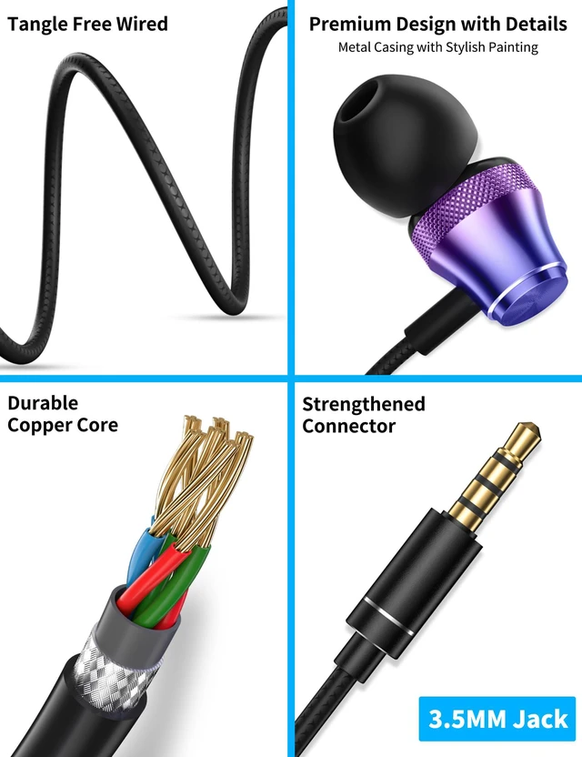 Alt view image 6 of 7 - Wired Earbuds for Chromebook Laptop PC,3.5mm in Ear Headphones for Kindle | Fire HD 10,8,8 Plus,7 Tablet,Noise Cancelling Ear Buds Plug in Audio Jack Mic Volume Control for Samsung A15 A14 for Moto G