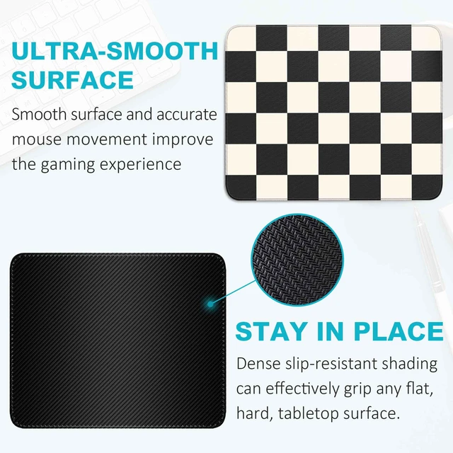 Alt view image 5 of 7 - Black Checkered Mouse Pad,Small Mousepad for Desk Work Office 10"X8" | Square Mouse Mat with Smooth Surface Stitched Edges Non-Slip Rubber Base for Computer Travel Laptop Home Desk Accessories