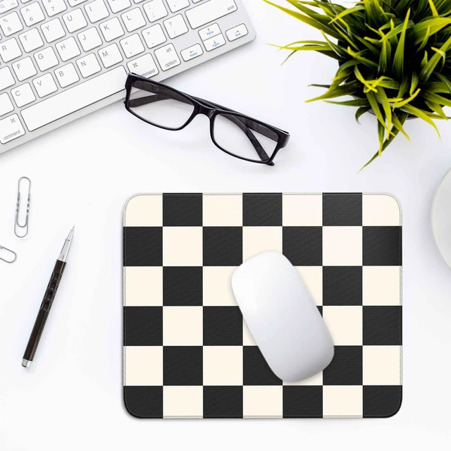 Alt view image 7 of 7 - Black Checkered Mouse Pad,Small Mousepad for Desk Work Office 10"X8" | Square Mouse Mat with Smooth Surface Stitched Edges Non-Slip Rubber Base for Computer Travel Laptop Home Desk Accessories