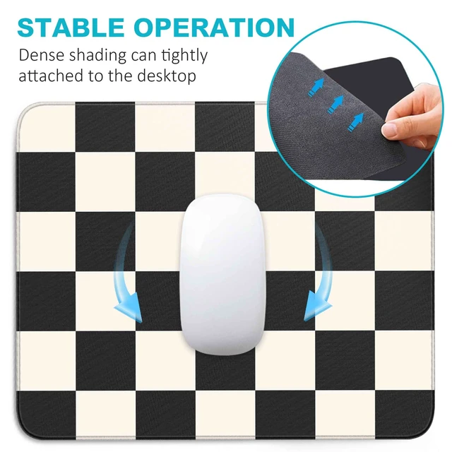 Alt view image 6 of 7 - Black Checkered Mouse Pad,Small Mousepad for Desk Work Office 10"X8" | Square Mouse Mat with Smooth Surface Stitched Edges Non-Slip Rubber Base for Computer Travel Laptop Home Desk Accessories