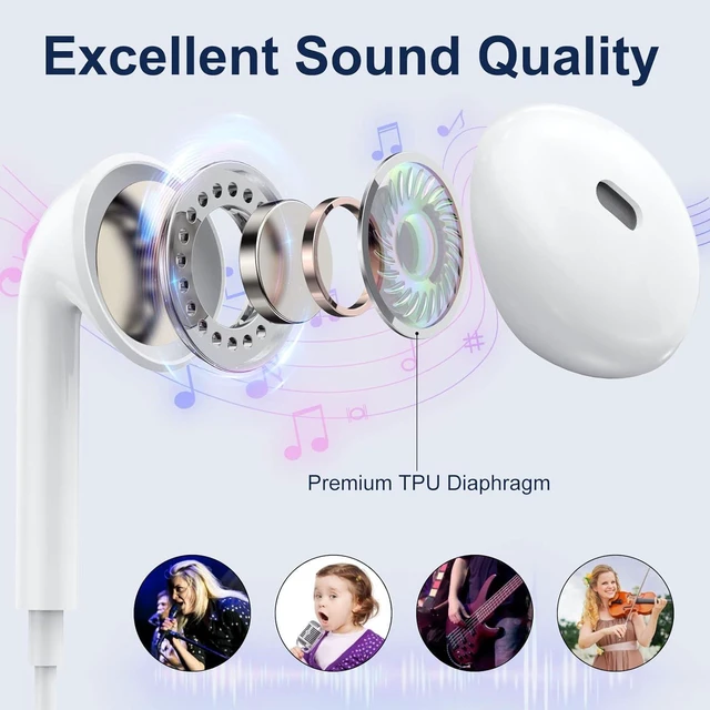 Alt view image 3 of 7 - 2 Packs-Wired Headphones Earbuds for iPhone 14/13/12/11/XR/XS/X/SE/Pro Max | with Reduction Built-in Microphone & Volume Control Earphones Compatible with iPhone 14/13/12/11/XR/XS/X/8/7/SE/Pro/Pro Max