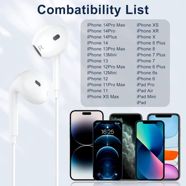 Alt view image 5 of 7 - 2 Packs-Wired Headphones Earbuds for iPhone 14/13/12/11/XR/XS/X/SE/Pro Max | with Reduction Built-in Microphone & Volume Control Earphones Compatible with iPhone 14/13/12/11/XR/XS/X/8/7/SE/Pro/Pro Max
