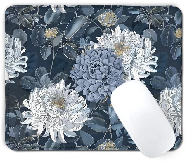 Main image of Nipil Blue and White Floral Mouse Pad, Luxury Gold Chrysanthemum Flower Mousepad Mouse Mat with Non-Slip Rubber Base for Home Office Desk Accessories, Aesthetic Office Supplies, 9.5x7.9 Inch