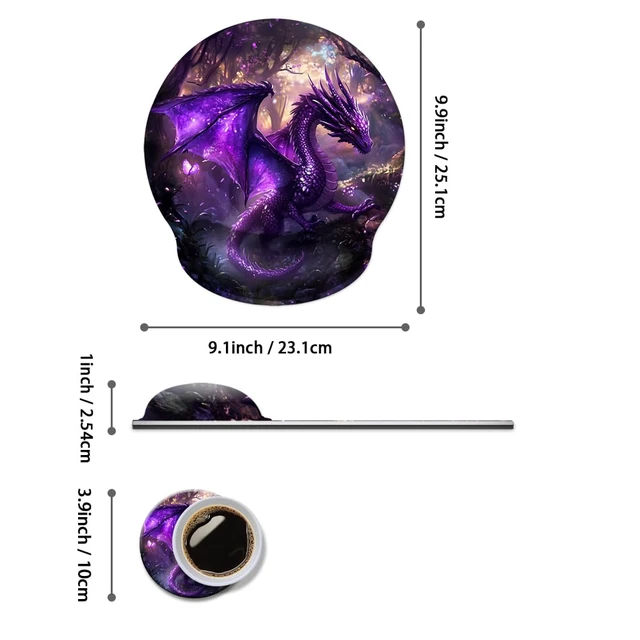 Alt view image 2 of 7 - AFUZLE Mouse Pad with Wrist Support, Ergonomic Mouse Pad with Memory Foam Wrist Rest Cushion, Non-Slip Rubber Base Gaming Mice Pad for Home Office Computer Laptop,Dragon