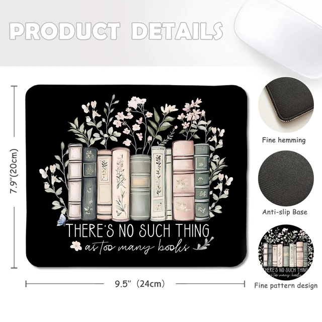 Alt view image 2 of 6 - Nipil Vintage Black Floral Bookish Mouse Pad, Book Lover Gifts Mousepad Mouse Mat with Non-Slip Rubber Base for Home Office Desk Accessories, Gifts for Reader Book Lovers Women, 9.5x7.9 Inch