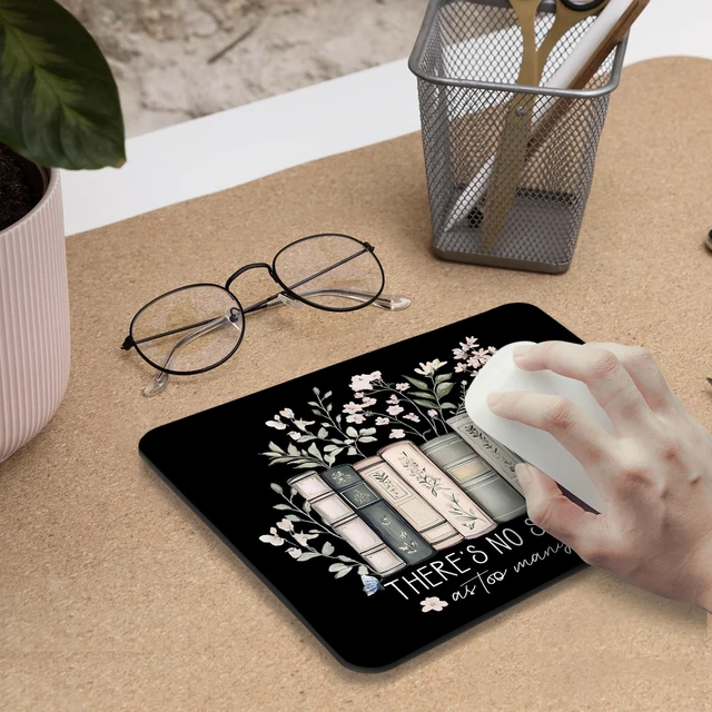 Alt view image 5 of 6 - Nipil Vintage Black Floral Bookish Mouse Pad, Book Lover Gifts Mousepad Mouse Mat with Non-Slip Rubber Base for Home Office Desk Accessories, Gifts for Reader Book Lovers Women, 9.5x7.9 Inch