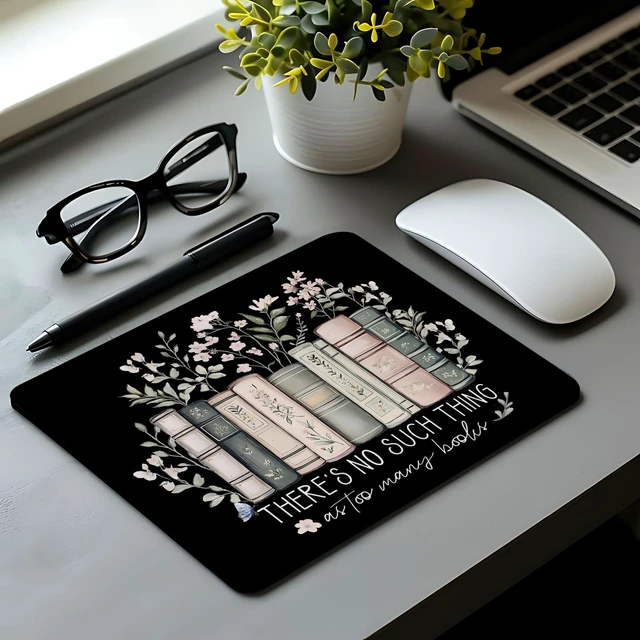 Alt view image 6 of 6 - Nipil Vintage Black Floral Bookish Mouse Pad, Book Lover Gifts Mousepad Mouse Mat with Non-Slip Rubber Base for Home Office Desk Accessories, Gifts for Reader Book Lovers Women, 9.5x7.9 Inch