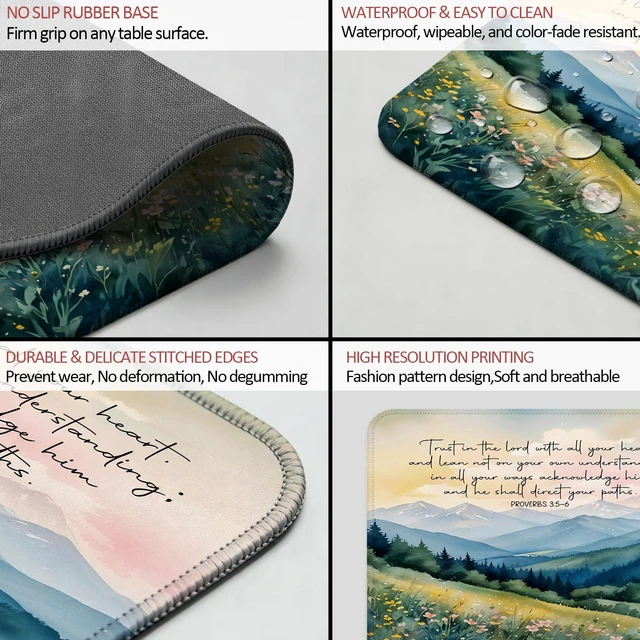 Alt view image 7 of 7 - gsgfdshf Watercolor Mountain Christian Mouse Pad for Desk, Trust in the Lord with All Your Heart Religious Bible Verse Mouse Pad for Work Computers Laptop Home Office Desk Accessories, 9.5x7.9 Inch