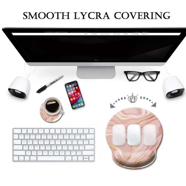 Alt view image 2 of 7 - HOPONY Ergonomic,Wrist Support Gel Mouse Pad with Wrist Rest,Comfortable Computer Mouse Pad for Laptop,Pain Relief Mousepad with Non-Slip Rubber Base,9 x 10 in,Rose Gold Texture