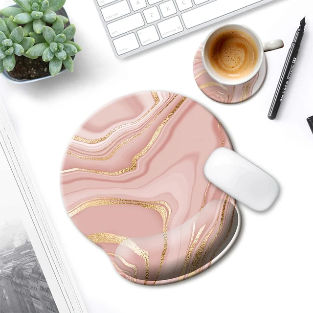 Alt view image 6 of 7 - HOPONY Ergonomic,Wrist Support Gel Mouse Pad with Wrist Rest,Comfortable Computer Mouse Pad for Laptop,Pain Relief Mousepad with Non-Slip Rubber Base,9 x 10 in,Rose Gold Texture