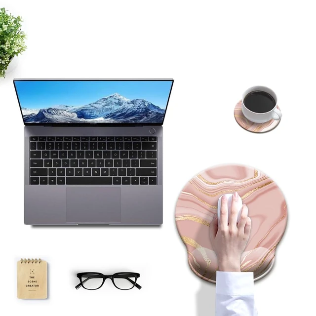 Alt view image 7 of 7 - HOPONY Ergonomic,Wrist Support Gel Mouse Pad with Wrist Rest,Comfortable Computer Mouse Pad for Laptop,Pain Relief Mousepad with Non-Slip Rubber Base,9 x 10 in,Rose Gold Texture