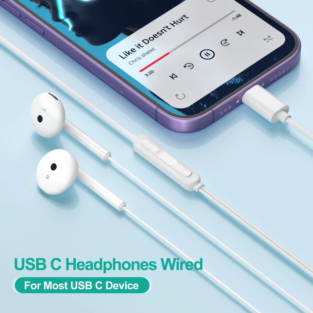 Alt view image 2 of 7 - USB C Headphones for iPhone 17 16 15, Wired Headphones USBC for iPad Pro Air Mini, iPad 10th, MacBook, Type C Earbuds for Samsung, Google Pxiel, Earphones for Lenovo, Dell, Microphone, Volume Control