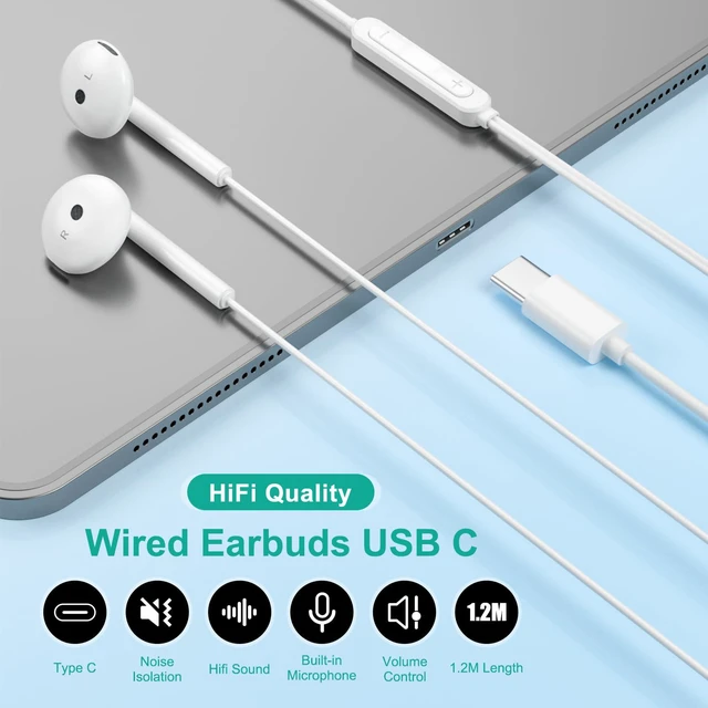 Alt view image 4 of 7 - USB C Headphones for iPhone 17 16 15, Wired Headphones USBC for iPad Pro Air Mini, iPad 10th, MacBook, Type C Earbuds for Samsung, Google Pxiel, Earphones for Lenovo, Dell, Microphone, Volume Control